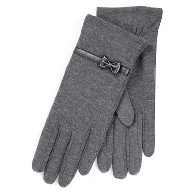 Ladies Grey Thermal Gloves with Bow Detail